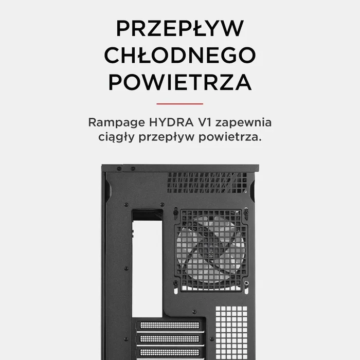 Rampage Hydra V1 Obudowa PC E-ATX, 4x ventilador, USB C/USB A, ARGB + hub, negra