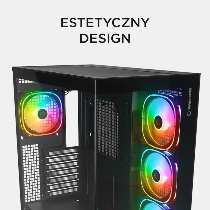 Rampage Hydra V1 Obudowa PC E-ATX, 4x ventilador, USB C/USB A, ARGB + hub, negra