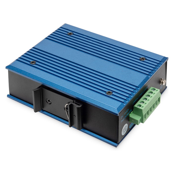 Digitus Conmutador Industrial Fast Ethernet de 4 Puertos, No Gestionado, con 1 Uplink SFP, 10/100 Mbps, Montaje en Carril DIN, IP40, Negro/Azul