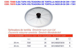 ILSA Tapa volteadora de tortilla de acero inoxidable Ø 30 cm, modelo 7301