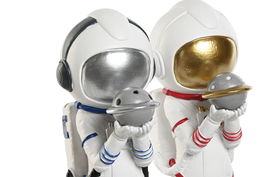 DKD Home Decor Figura Urban Astronaut Girl Blanco Rojo Azul Dorado Resina 7 x 25 x 11 cm (2 Unidades)