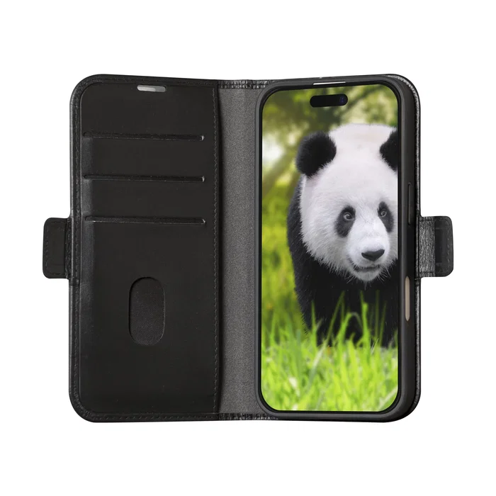 Dbramante1928 Copenhagen Funda Folio de Cuero Grano Entero Negro con Cierre Magnético, Soporte y Carga Inalámbrica para Apple iPhone 16 Plus (17 cm / 6.7")