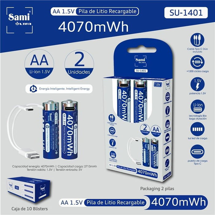 SAMI Pila Sami Ultra recargable AA Li-ion 1.5V 4070mWh en blíster