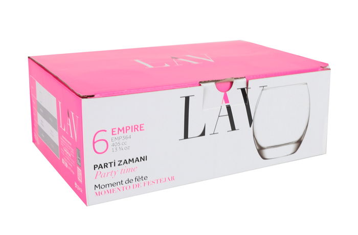 Lav Set 6 Vasos Vidrio 405cc Empire 7x9x9.5cm (8 Cajas)