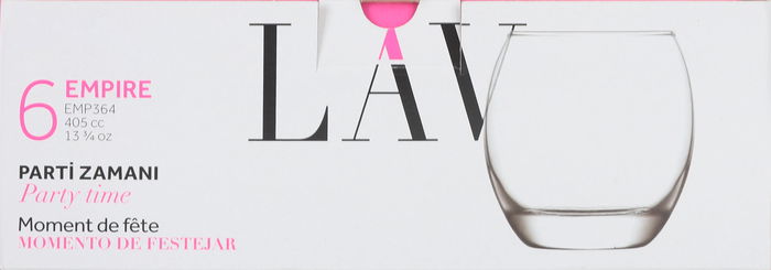 Lav Set 6 Vasos Vidrio 405cc Empire 7x9x9.5cm (8 Cajas)