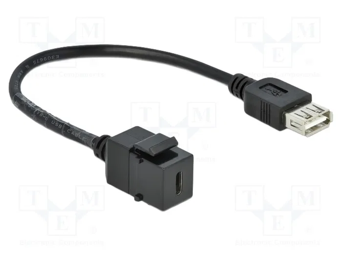 DeLOCK 86384 Módulo Keystone USB C hembra a USB A hembra con cable, Negro