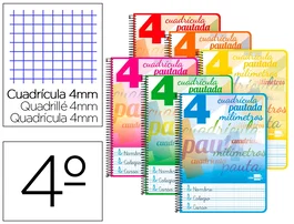 Liderpapel Cuaderno espiral A5 tapa blanda 40 hojas cuadro pautado 4mm colores surtidos