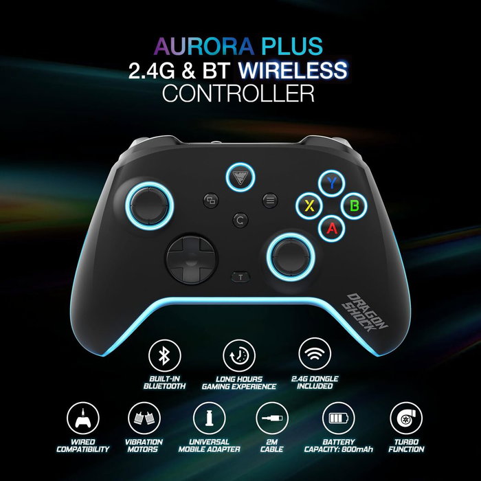 Dragonshock Aurora Plus Gamepad Negro Bluetooth/RF/USB