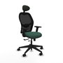 Silla de oficina Alocén con mecanismo Sincro/Traslack tapizada con Tela color Verde botella y malla color Negro. Equipada con lumbar 1D, Brazos 2D, Cabecero Fijo y Ruedas 65mm nailon