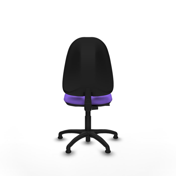Silla de oficina Algarra con mecanismo Contacto permanente básico tapizada con Tela color Lila. Equipada con Base poliamida negra, Sin brazosy Topes