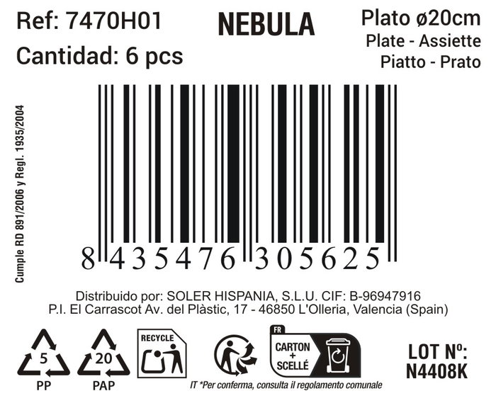 La Mediterranea Plato Hondo Nebula ø20cm (12 unidades) la de 552g cada uno