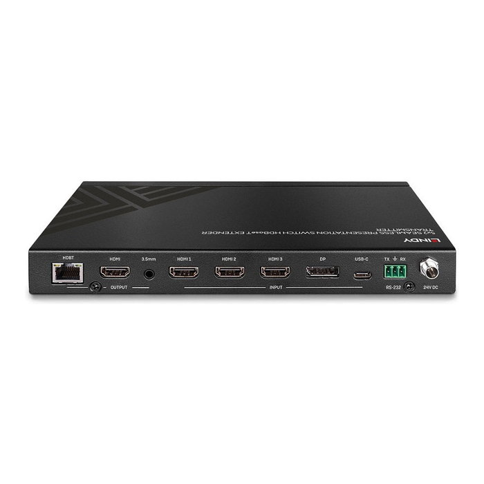 LINDY Extensor/Transmisor HDBaseT 38338 para HDMI, DisplayPort y Tipo-C, 4K UHD 3840x2160, 18 Gbit/s, 70 m sobre Cat6, Negro