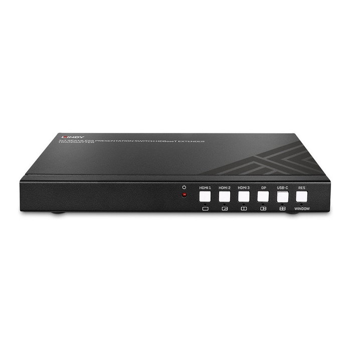 LINDY Extensor/Transmisor HDBaseT 38338 para HDMI, DisplayPort y Tipo-C, 4K UHD 3840x2160, 18 Gbit/s, 70 m sobre Cat6, Negro