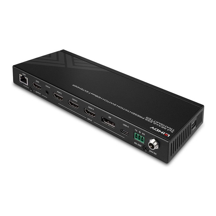 LINDY Extensor/Transmisor HDBaseT 38338 para HDMI, DisplayPort y Tipo-C, 4K UHD 3840x2160, 18 Gbit/s, 70 m sobre Cat6, Negro