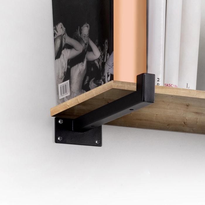 Emuca Juego de soportes para estante de madera Shelf recto de tubo cuadrado, Acero, Pintado negro