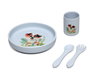 KioKids Vajilla de Silicona con Ventosa para Bebé Lovely Friends, Plato, Vaso y Cubiertos, Kit BLW, Azul, +6 Meses, 100% Grado Alimenticio, Lavavajillas, Microondas