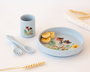 KioKids Vajilla de Silicona con Ventosa para Bebé Lovely Friends, Plato, Vaso y Cubiertos, Kit BLW, Azul, +6 Meses, 100% Grado Alimenticio, Lavavajillas, Microondas