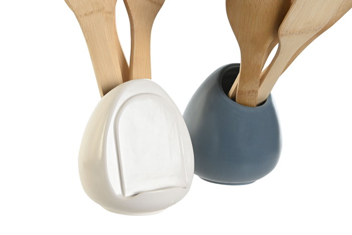 DKD Home Decor Set de 5 Botes para Utensilios con Soporte Móvil, Azul y Blanco