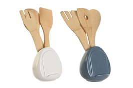 DKD Home Decor Set de 5 Botes para Utensilios con Soporte Móvil, Azul y Blanco