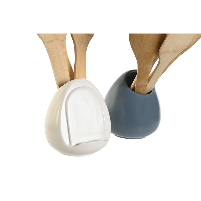 DKD Home Decor Set de 5 Botes para Utensilios con Soporte Móvil, Azul y Blanco DKD Home Decor Set de 5 Botes para Utensilios con Soporte Móvil, Azul y Blanco