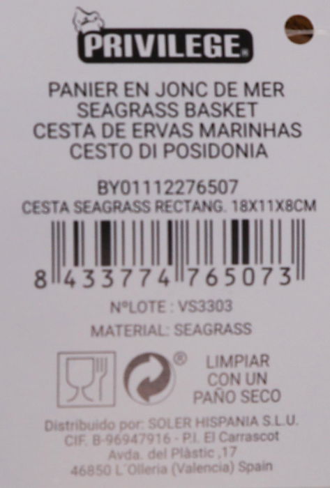 Privilege Cesta Seagrass Rectangular 18 cm x 11 cm x 8 cm (24 Unidades)