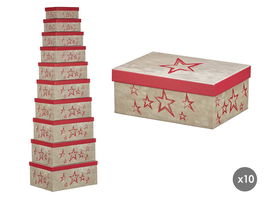 Pincello Set 10 Cajas Estrellas Fucsia 37.5x29x17 cm (Set de 2)