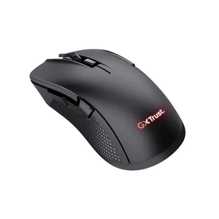 Trust Gaming GXT 923 YBAR Ratón Gaming Inalámbrico para Juegos, Mano Derecha, Recargable, 7200 DPI Ajustable, 6 Botones, Iluminación RGB, RF 2.4 GHz, 50 Horas Batería, Negro