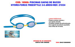 Hydro-Force Gafas de Buceo Freestyle para 3-6 Años