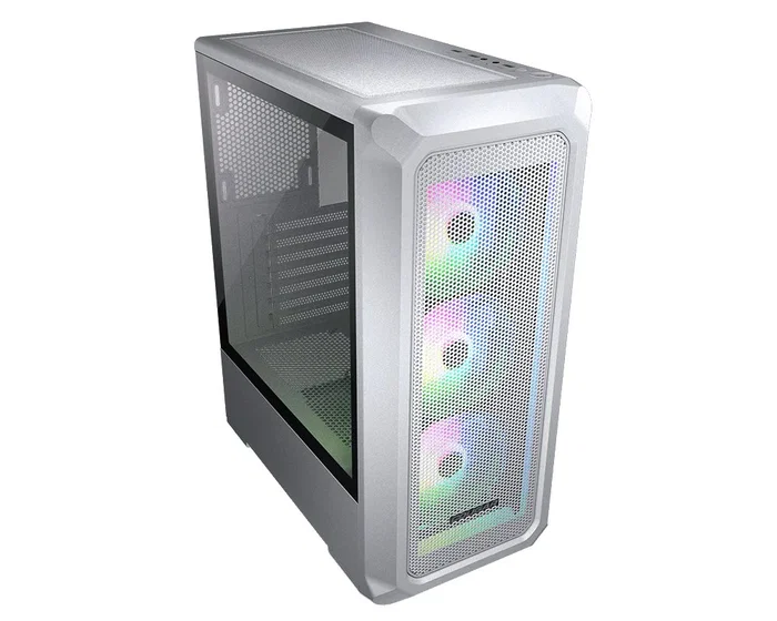Cougar CGR-5CC5W-MESH-RGB Caja de PC Torre Media Mesh ATX - 3 Ventiladores ARGB Frontales Incluidos, Blanco, Panel Frontal Mesh, Soporta GPU 315mm, para Gaming