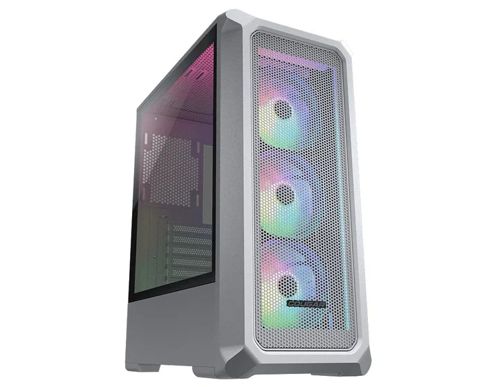 Cougar CGR-5CC5W-MESH-RGB Caja de PC Torre Media Mesh ATX - 3 Ventiladores ARGB Frontales Incluidos, Blanco, Panel Frontal Mesh, Soporta GPU 315mm, para Gaming