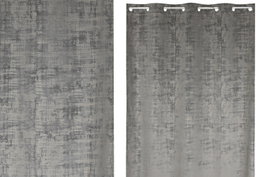 DKD Home Decor Cortina de Poliéster Gris Claro 140x260 cm con 8 Anillas
