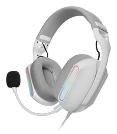 Mars Gaming MH-PRO Auriculares Gaming Alámbricos con Micrófono, Iluminación ARGB, Ultraligero (190g), Almohadillas AIR, Blanco, Compatible con PC, PS5, Xbox, Switch, Smartphone