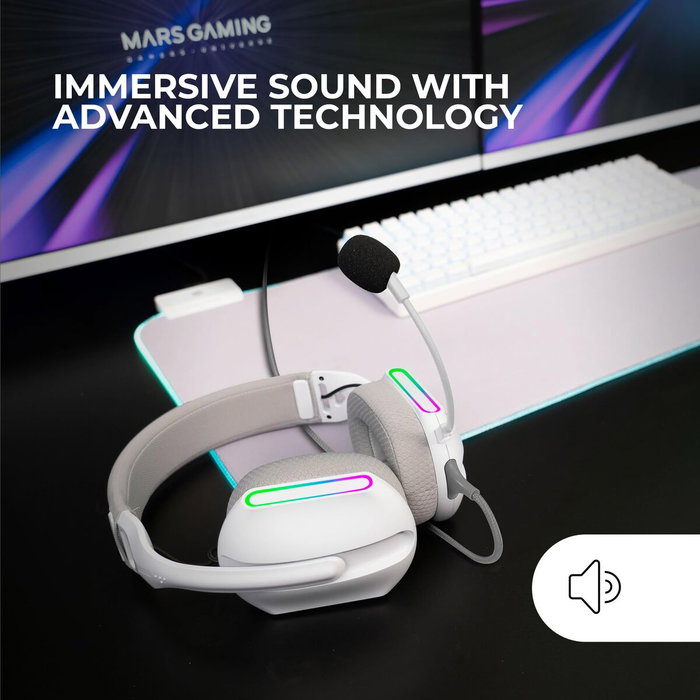 Mars Gaming MH-PRO Auriculares Gaming ARGB Blanco Mars Gaming MH-PRO Auriculares Gaming ARGB Blanco