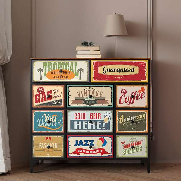 Color Baby Max Home-Mueble Cómoda Vintage 11 Cajones 103X30X98 Cm