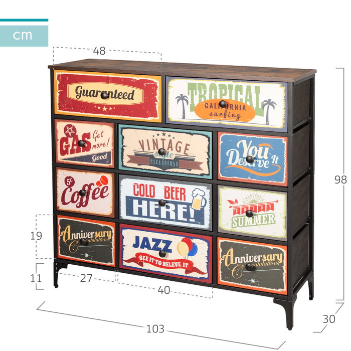 Color Baby Max Home-Mueble Cómoda Vintage 11 Cajones 103X30X98 Cm