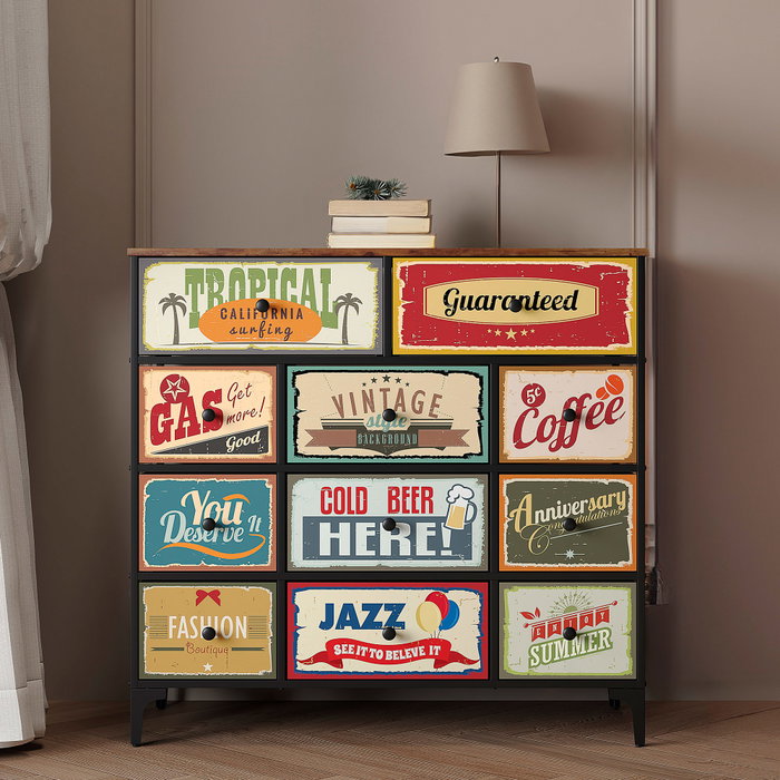 Color Baby Max Home-Mueble Cómoda Vintage 11 Cajones 103X30X98 Cm