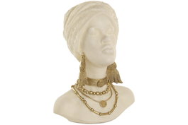 DKD Home Decor Busto Africana Blanco y Dorado en Resina