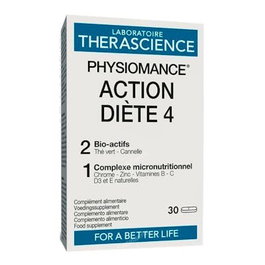 TheraScience Physiomance Accion Dieta 4 Complemento Alimenticio, 30 Comprimidos - Con Extracto Té Verde, Canela, Vitaminas y Minerales