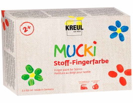 Kreul Set de 6 botes de pintura para dedos de tela MUCKI de 150 ml