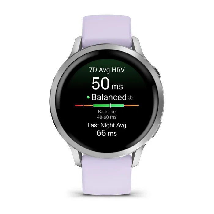 Garmin Venu 4 41mm Plata con correa de silicona lavanda