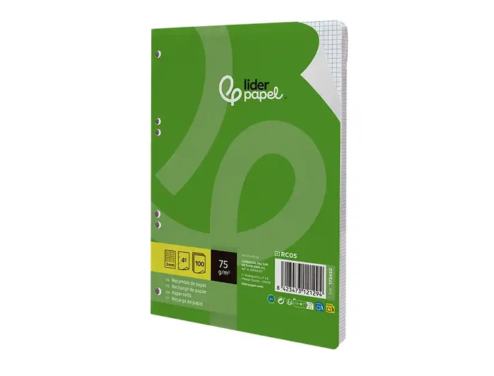 Liderpapel Recambio A5 100 Hojas Cuadro 3mm con Margen 6 Taladros Liderpapel Recambio A5 100 Hojas Cuadro 3mm con Margen 6 Taladros