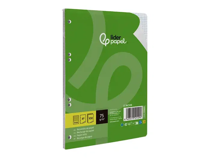 Liderpapel Recambio A5 100 Hojas Cuadro 3mm con Margen 6 Taladros Liderpapel Recambio A5 100 Hojas Cuadro 3mm con Margen 6 Taladros
