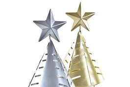 DKD Home Decor Portavelas Navidad Moderno Dorado Plateado Metal 8 x 16 x 8 cm (8 Unidades)