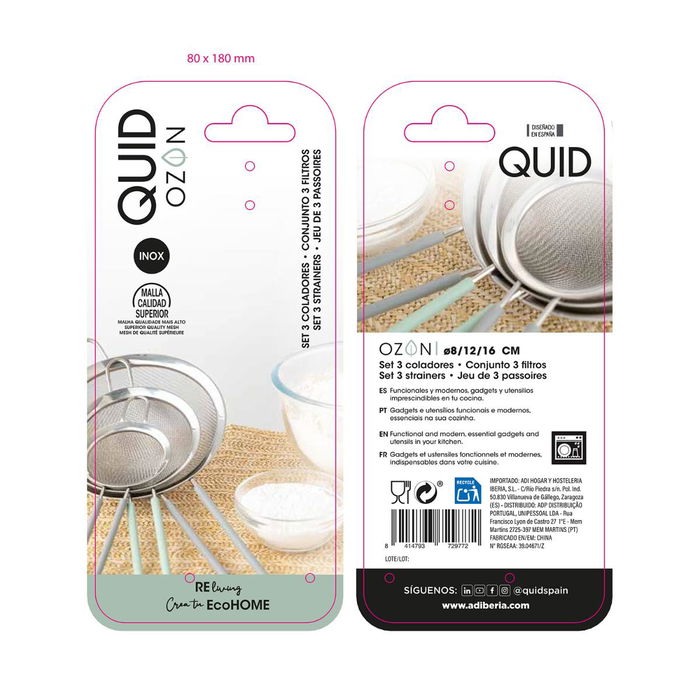 Set 3 Coladores Ozon Quid 8 cm, 12 cm, 16 cm