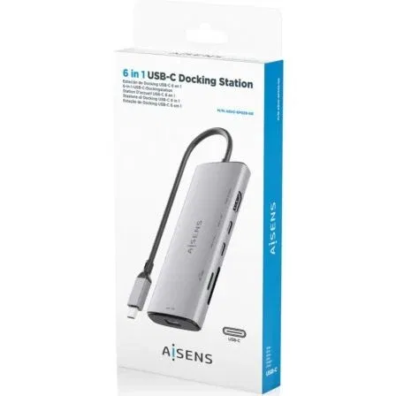 AISENS USB-C Dock 6 en 1, USB-C a HDMI 4K@60Hz, 1xUSB-A 10Gbps, 2xUSB-C 10Gbps, SD, MicroSD, Gris