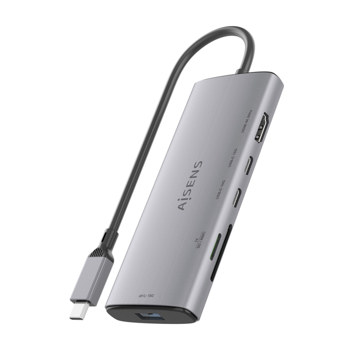 AISENS USB-C Dock 6 en 1 con HDMI 4K, USB-A y USB-C 10G, Gris