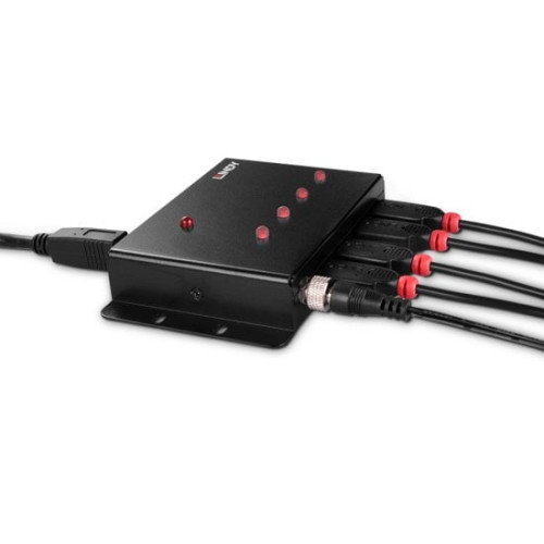 LINDY Hub USB 3.2 Gen 1 (5 Gbit/s) con 4 Puertos Tipo-A, Modelo 43374, Interfaz Host USB-B, Carcasa de Metal, Negro