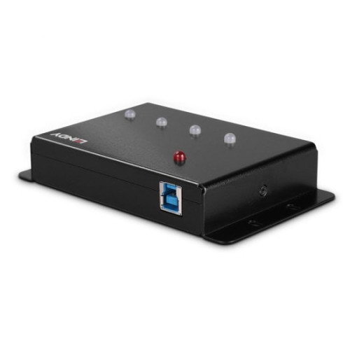 LINDY Hub USB 3.2 Gen 1 (5 Gbit/s) con 4 Puertos Tipo-A, Modelo 43374, Interfaz Host USB-B, Carcasa de Metal, Negro