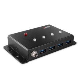 LINDY Hub USB 3.2 Gen 1 (5 Gbit/s) con 4 Puertos Tipo-A, Modelo 43374, Interfaz Host USB-B, Carcasa de Metal, Negro