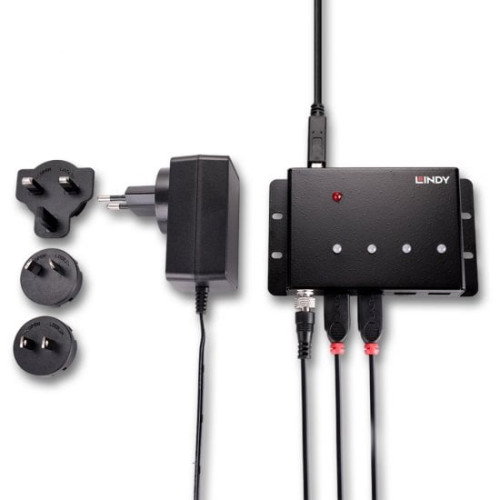 LINDY Hub USB 3.2 Gen 1 (5 Gbit/s) con 4 Puertos Tipo-A, Modelo 43374, Interfaz Host USB-B, Carcasa de Metal, Negro